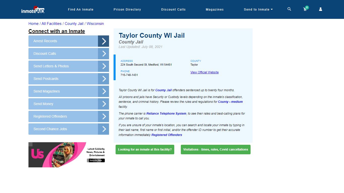 Taylor County WI Jail - Inmate Locator - Medford, WI