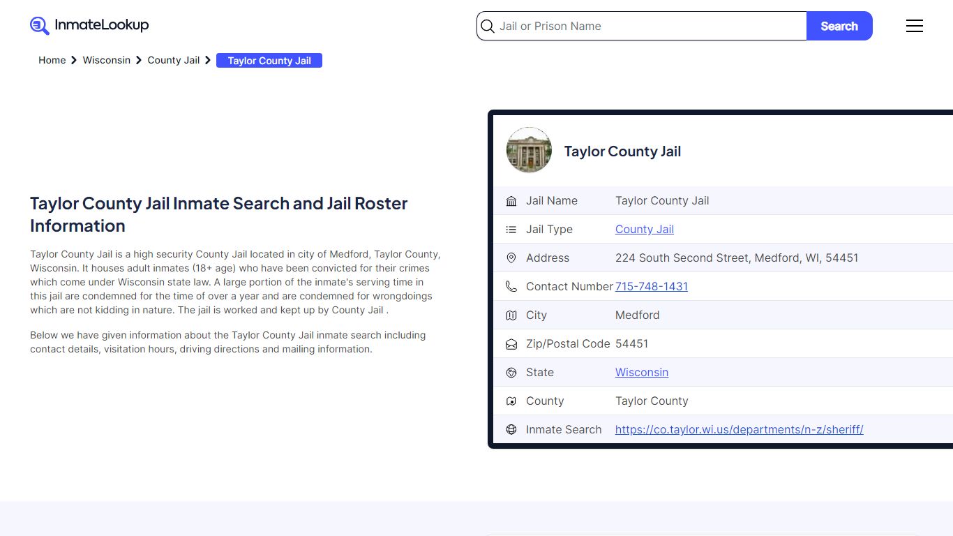 Taylor County Jail Inmate Search and Jail Roster Information